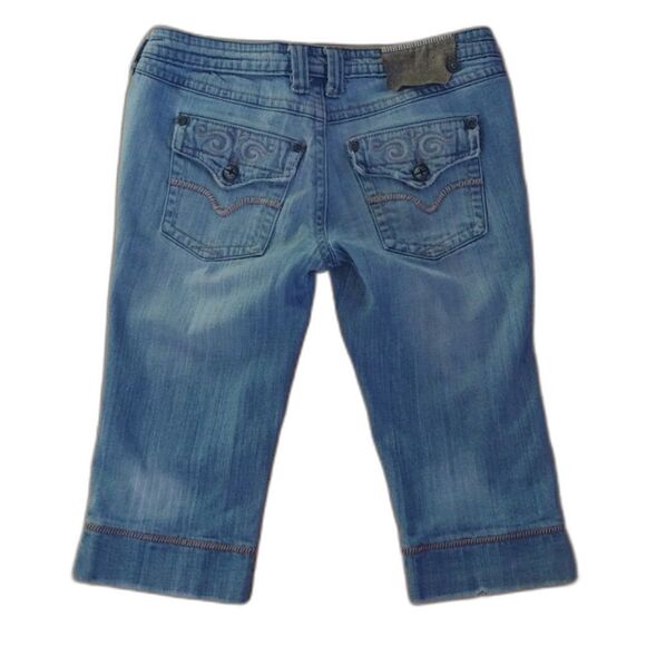 Industrial Cotton Medium Wash Denim Capri Jeans with Exposed Stitching Size 3 - Picture 2 of 13